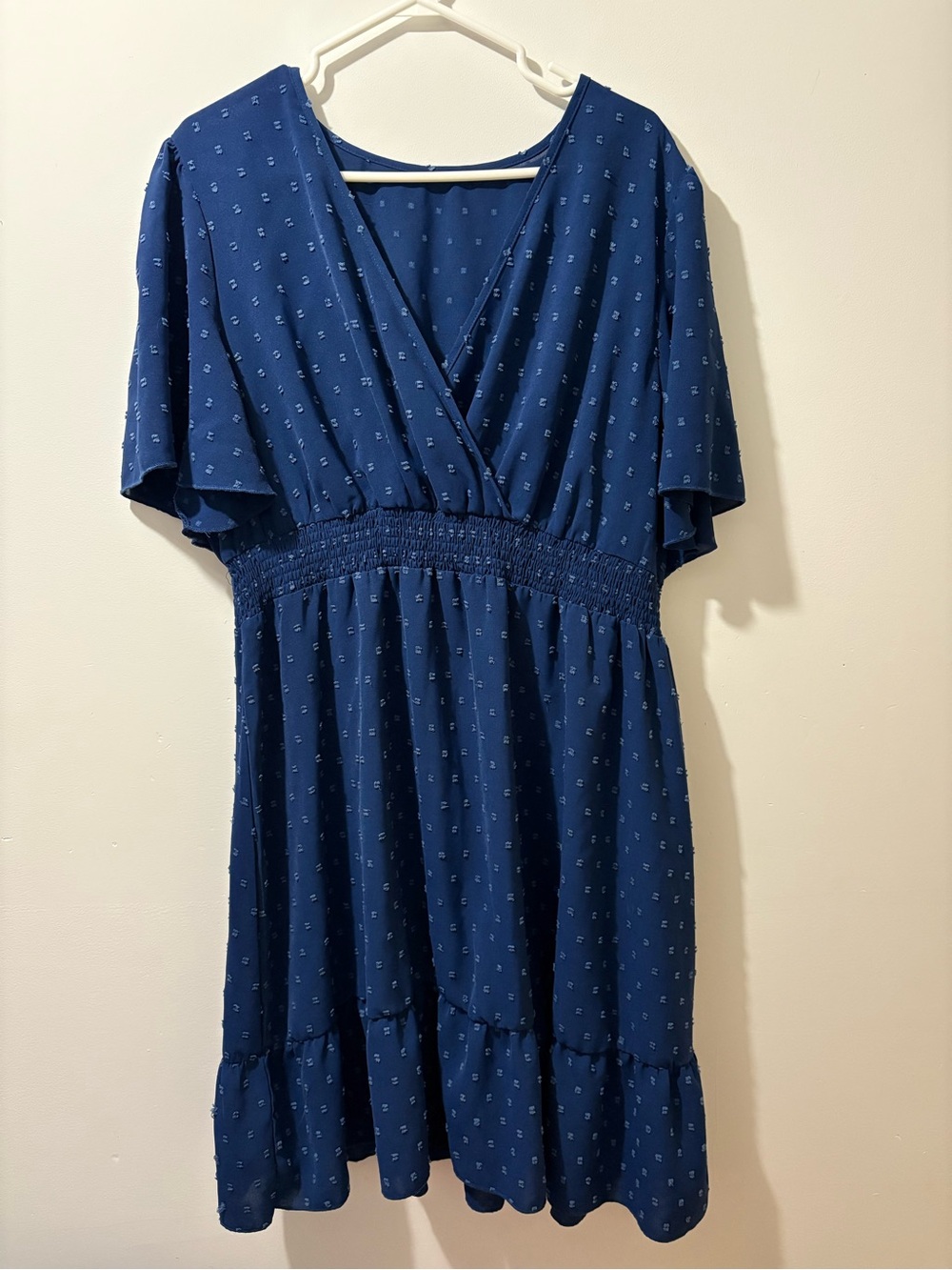 Deep Blue V-Neck Smocked-Waist Flutter Dress